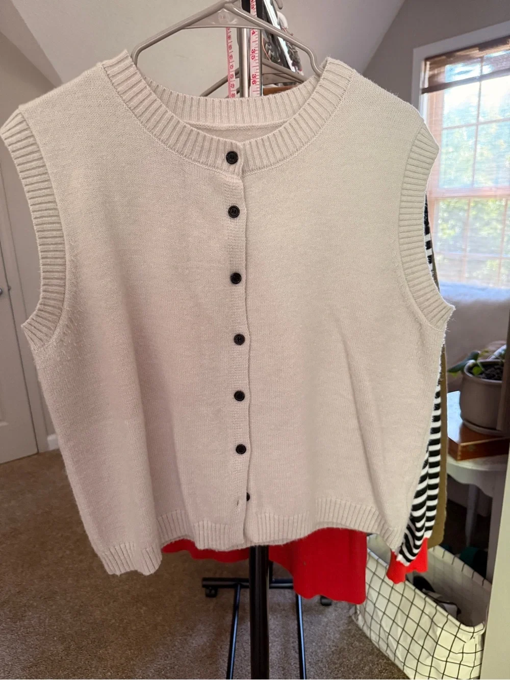 Cream Sleeveless Button Front Knit Vest